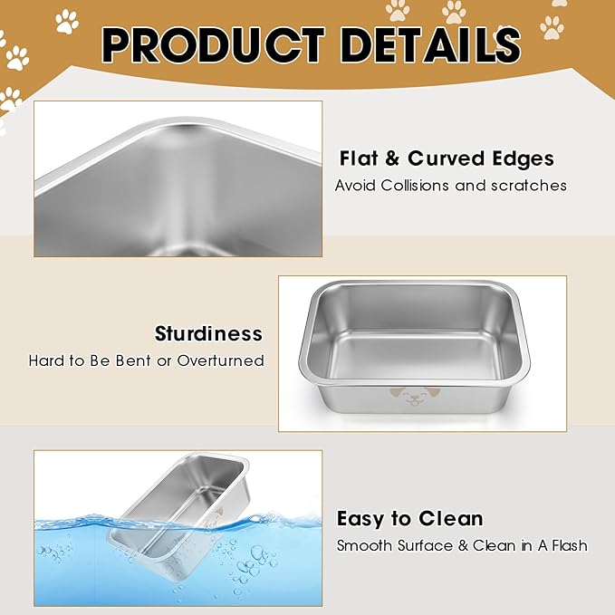 Sweetude 4 Pcs Stainless Steel Dog Bowls Bulk High Capacity Metal Dogs Food and Water Bowls for Large Dogs Pets(Silver,1.25 Gallon)