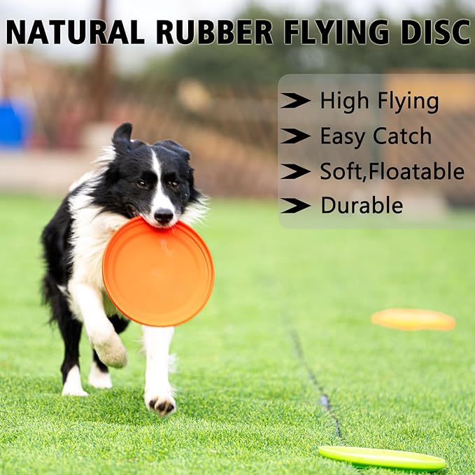 Dog Flying Disc - Durable Rubber Dog Toy for Fetch - Interactive Lightweight Flyer Dog Toys for Outdoor Playtime - Safer Disc for Healthy Activity - for Small/Medium Dogs