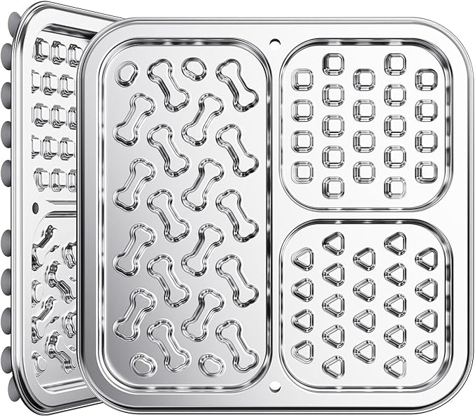 Stainless Steel Lick Mat for Dogs and Cats, Chew Proof Slow Feeder with Suction Cups and Crate Mount, Three Textured Zones for Calm Feeding and Daily Use [2Pack]