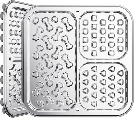 Stainless Steel Lick Mat for Dogs and Cats, Chew Proof Slow Feeder with Suction Cups and Crate Mount, Three Textured Zones for Calm Feeding and Daily Use [2Pack]