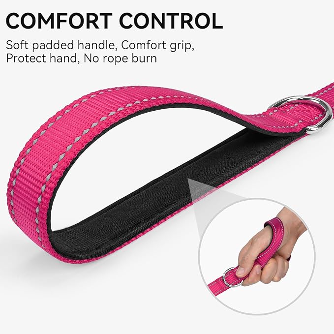 Joytale Dog Leash, 4 FT Double-Sided Reflective, Padded Handle Nylon Heavy Duty Leashes for Medium & Large Dogs Walking, Hotpink