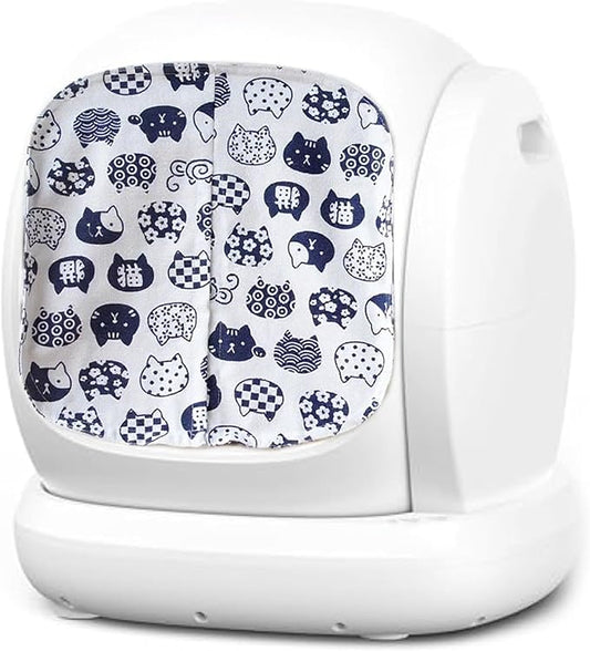 Curtain for Self Cleaning Cat Automatic Litter Box, Reduces Bounce, Stops Odors from The Litter Box Self Cleaning, Large-Diameter Trays Also Suitable.(White Cat)