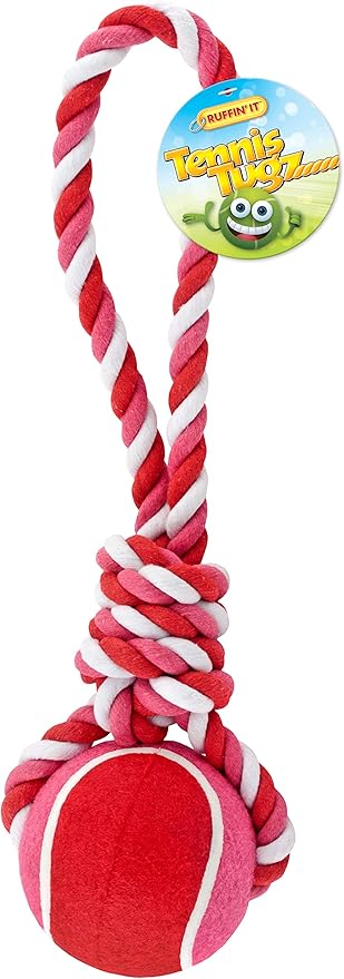 RUFFIN' IT Tennis Ball Rope Tug - Two-in-One Dog Toy for Park, Home, or Beach