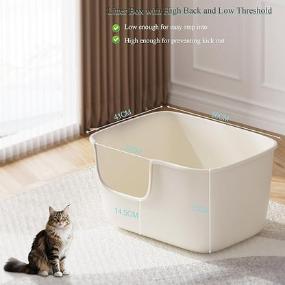 Vealind Large Cat Litter Box for Indoor Cats High Sided and Low Entry Litter Box 22.2"×14.9"×12" Tall Litter Boxes with High Back Deep Wall XL Cat Litter Boxes (White)