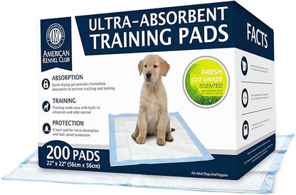 American Kennel Club Scented Puppy Training Pads with Ultra Absorbent Quick Dry Gel – 22 x 22 Pee Pads for Dogs - Grass Scented - 200 Count