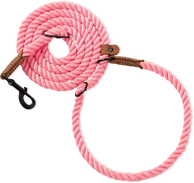 Mile High Life Hands Free Dog Leash, Crossbody Waist Leash with Genuine Leather Connection, Multifunctional Adjustable Slip Lead for Dog Walking Running (Coral Red, MF)