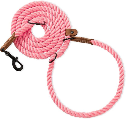 Mile High Life Hands Free Dog Leash, Crossbody Waist Leash with Genuine Leather Connection, Multifunctional Adjustable Slip Lead for Dog Walking Running (Coral Red, 7FT)