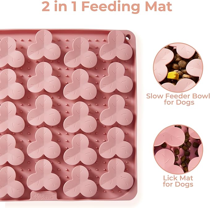 Puzzle Feeder Snuffle Mat for Dogs, Lick Mat for Dogs to Slow Down Eating, Dog Puzzle Toys for Large and Medium Breed Dogs, Silicone Dog Bowls for Dry, Wet, Raw Food, Pink