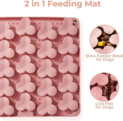 Puzzle Feeder Snuffle Mat for Dogs, Lick Mat for Dogs to Slow Down Eating, Dog Puzzle Toys for Large and Medium Breed Dogs, Silicone Dog Bowls for Dry, Wet, Raw Food, Pink