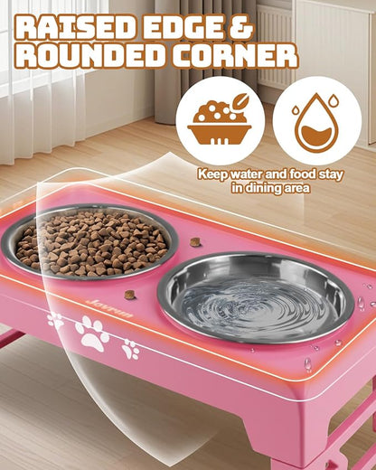 Elevated Dog Bowls for Small Dogs and Cats, Non-Slip Cat Bowls with 2 Thick 5.5" Stainless Steel Dishes, Dog Feeder 2 Heights Adjustable to 2.6"-5.3"