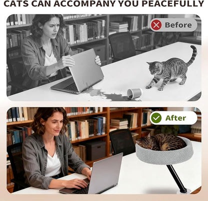 Cat Desk Bed, Cat Nest Bed for Desk Supports Up to 60 lbs, 360° Rotation Soft Cats Hammock, Nest Desktop Attachment Cats Hammock for Various Desktop Side Table Furniture (Grey)