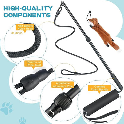 Flirt Pole for Dogs - Heavy Duty Interactive Dog Rope Toy, Agility Training Fishing Pole for Large and Small Breeds, Durable Exercise Stick with Replaceable Tails