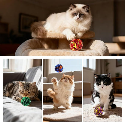 Crinkle Cat Toy Balls, 24Pcs 2.47'' Mylar Balls, Interactive Crinkle Ball, Colorful Paper Ball Chase Training Activity for Cats kitten Assorted Color, Chase Training Activity for Cats (24 Pack)