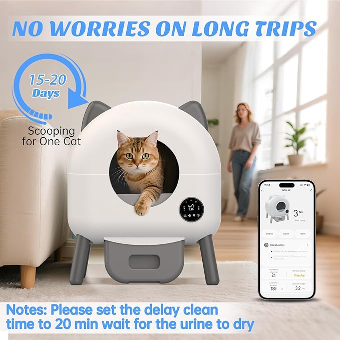 HIMIX Self-Cleaning Litter Box, Automatic Cat Litter Box Robot with APP Control and Safety Protection for Multiple Cats, 105L Extra Large Smart Litter Boxes with 3 Roll Trash Bags
