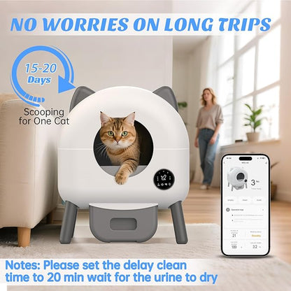 HIMIX Self-Cleaning Litter Box, Automatic Cat Litter Box Robot with APP Control and Safety Protection for Multiple Cats, 105L Extra Large Smart Litter Boxes with 3 Roll Trash Bags