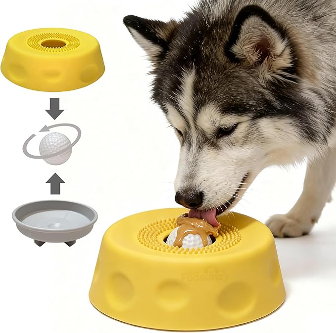 Slow Feeder Dog Bowls for Liquid with Rolling Ball, Interactive Lick Bowl Anti-Slip Lick Toy for for Wet Food, Water, Treats & Breeds Dietary Supplement for Dogs Cats (Blue)