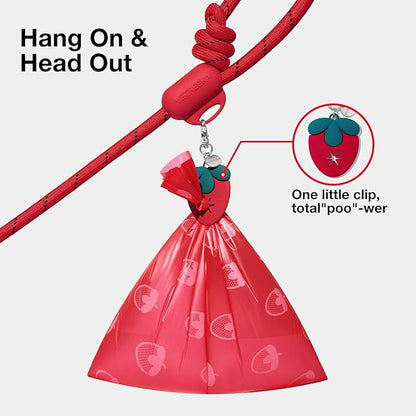 VETRESKA Hands-Free Dog Leash, 8FT Adjustable Rope Leash for Medium Large Dog, Waist/Crossbody Slip Lead Leashes for Walking, No Pull Leashes with Bag Dispenser, Clip, 3 in 1 Walk Kit (Strawberry)