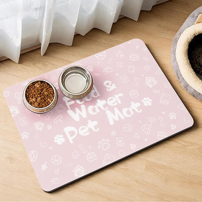 Pet Feeding Mat,Dog Cat Mat for Food and Water,Dog Bowl Waterproof Placemat with Rubber Backing,Absorbent Quick Dry Water Dispenser Mat for Pet（Pink 12"×18"）