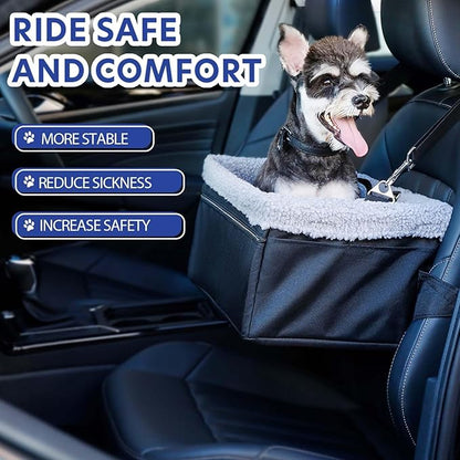 Dog Car Seat for Small Pets Under 20lbs, Booster Seat with Metal Frame, Double-Layer Oxford Fabric, Safety Leash for Dogs and Cats