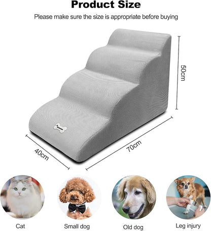 Dog Stairs, Removable and Washable Pet Stairs, 4-Steps Non-Slip Pet Ramp, Dogs Steps for High Bed Sofa, High Resilience Sponge Dog Stairs(Grey)