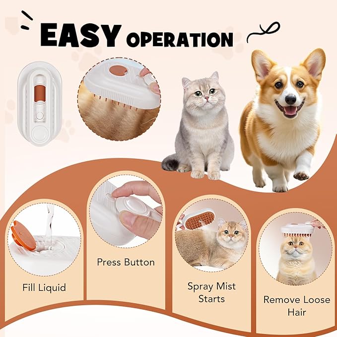 LINFOX 2-Pack Cat Steam Brush, 4-in-1 Pet Steaming Grooming Brush for Cats & Dogs, Rechargeable Anti-Static Comb for Cleaning, Massage & Shedding Control
