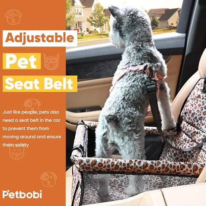 Petbobi Small Dog Car Seat, Dog Car Booster Seat for Small Medium Dogs 5-15 lbs, Foldable Front Seat Safety with Sturdy PVC Tube Frame, Breathable Mesh, Leopard Print