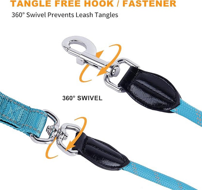 10FT Hands Free Dog Leash for Small Medium Large Dogs, Heavy Duty Reflective Dog Leash with Traffic Handle, Seat Belt Buckle & Poop Bag Holder (Blue)