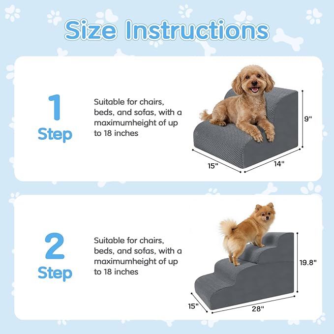 4-Step Dog Stairs, 19.8 Inch High Pet Steps for Small Dogs and Cats, Non-Slip Indoor Pet Ramp, Grey