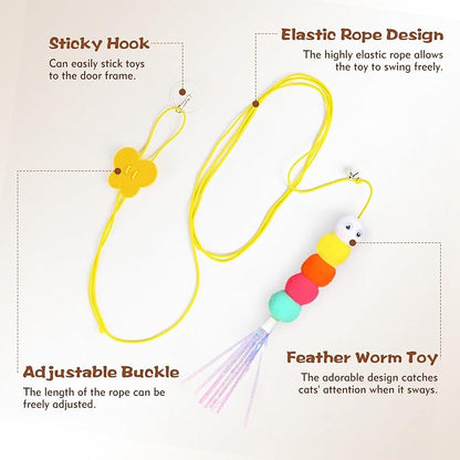 Kerros Interactive Hanging Cat Toy 6 Pcs, Plush Feather Cat Door Toys for Indoor Cats Kittens Self Play Toys for Swatting, Biting, Hunting, Exercise
