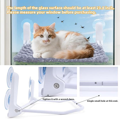 Cat Window Perch, Cordless Foldable Cat Hammock Bed with 4 Suction Cups, Embeded Machine Washable Bed for Indoor Cats, Strong Metal Frame Holds 40lbs (Grey, Two Pieces)