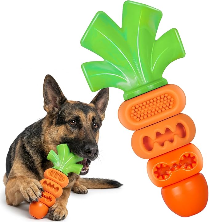 2 Pack Dog Toys for Aggressive Chewers Bacon Flavored: 7" Tough Dog Chew Bone, Hard Nylon & Rubber Teeth Cleaning Toy, Carrot-Shaped Dog Chew Toy for Large Breed 20-70 lbs
