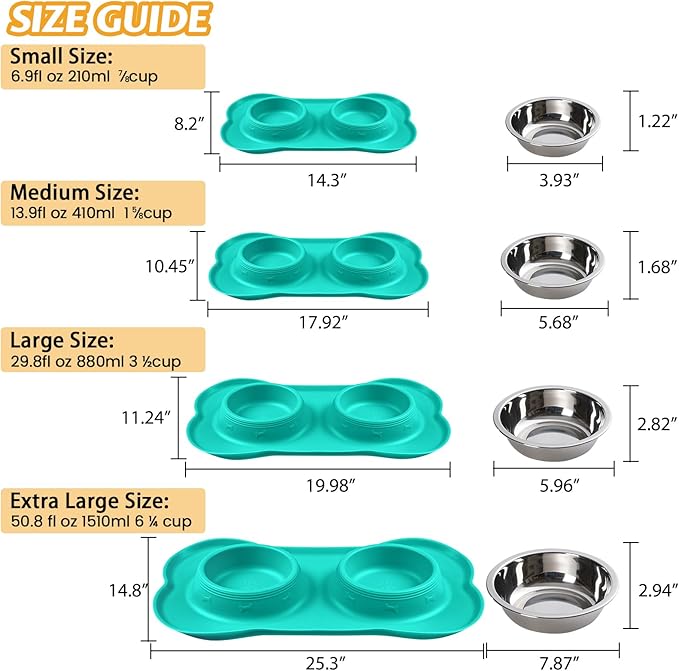 Hubulk Pet Dog Bowls 2 Stainless Steel Dog Bowl with No Spill Non-Skid Silicone Mat + Pet Food Scoop Water and Food Feeder Bowls for Feeding Small Medium Large Dogs Cats Puppies (X-Large, Mint Green)…