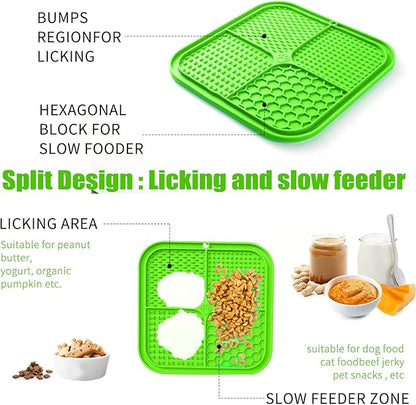 Lick Mat for Dogs, Premium Lick Pad with Suction Cups for Dog Anxiety Relief, Slow Feeder Dog Bowls, Bathing, Grooming and Training (Green, 1pack)