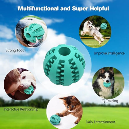 Idepet Dog Toy, Nontoxic Bite Resistant Toy for Pet Dogs Puppy Cat, Dog Pet Food Treat Feeder Chew Tooth Cleaning Exercise Game IQ Training Ball (3.15 inch, Blue&Green)