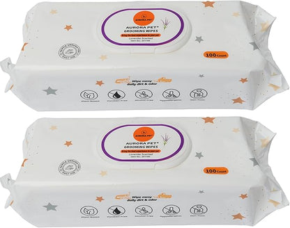Aurora Pet Wipes – 100% Natural, Plant-Based Hypoallergenic Grooming Wipes for Dogs & Cats – Extra-Durable, Large & Thick for Effortless Cleaning (Lavender, 200 Count)