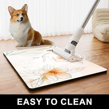 Dog Food Mat, 16" x 24" Absorbent Dog Cat Bowl Mat for Food and Water, Cute Anti-Slip Rubber Pet Feeding Rug Protect Floors, Placemat for Feeding & Watering Supplies, Watercolor Flowers