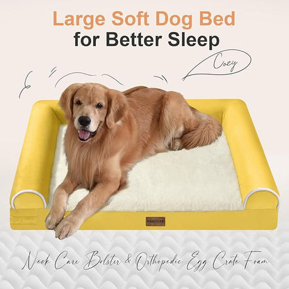 Large Dog Bed Orthopedic Washable: Beds Bolster XXL Bed Big XLarge Dogs Egg Crate Foam Sofa Couch Waterproof Removable Cover - Ginger