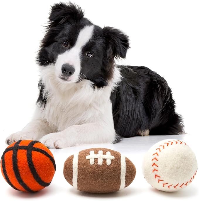 Glaciart One Felt Wool Balls for Dogs (3 Pcs)| Durable Dog Chew Toy, Puppy Chew Toys for Teething & Dog Teeth Cleaning | Pet Toys Fetch Games & for Anxiety/Boredom | Great for Small or Medium