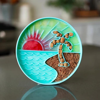 Messy Mutts and Cats Interactive Slow Feeder | Beach Teal - 2 Cup Capacity | 8” Round Silicone Puzzle Slow Feeder for Dogs/Cats | Enrichment Food Dish for Slow Eating, Bloating