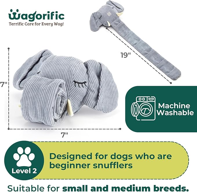 Trunk or Treat Plush Toy for Dogs, Snuffle Interactive Dog Treat Puzzle, Puppy Plush Toy, Machine Washable Dog Enrichment, Made of Recycled Materials, All Breed Sizes, Elephant