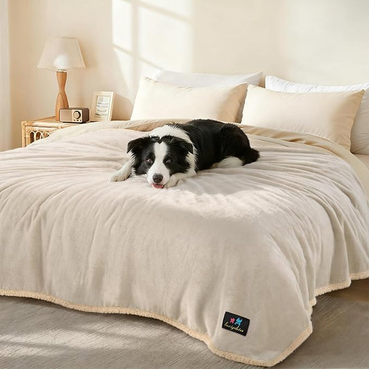 Luciphia Waterproof Pet Blanket, Liquid Pee Proof Dog Blanket for Sofa Bed Couch, Reversible Sherpa Fleece Furniture Protector Cover for Small Medium Large Dogs Cats, Grey Beige X-Large（85" x 57"）