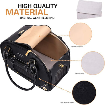PetsHome Dog Carrier Purse, Pet Carrier, Waterproof Premium Leather Pet Travel Portable Bag Carrier for Cat and Small Dog Home & Outdoor Medium Black