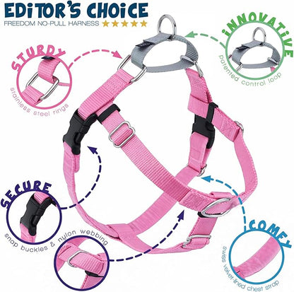 2 Hounds Design Freedom No Pull Dog Harness, Adjustable Harness, Easy Walking & Comfortable Control, Fits Small, Medium & Large Dogs, Solid Colors, Made in USA, 1" LG, Rose