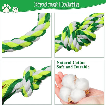 ASOCEA 5 Pack Dog Rope Toys Cotton Puppy Teething Chew Toys for Small Medium Dogs Interactive Tug Toy for Training Fetching Boredom Relief（Green）