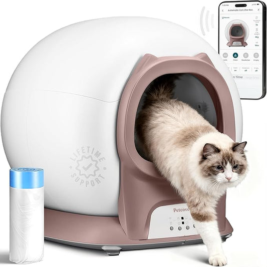 Petcove – Automatic Self Cleaning Litter Box – PurrTek Smart Automatic Litter Box for Multi-Cat Homes with Smart App Control (5GHz Wi-Fi), Triple Odor Control Quiet Operation & Advanced Safety Sensors