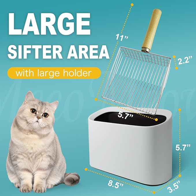 Cat Litter Scoop with Holder-Speed Sifter Litter Box Scooper Captures All Clumps - Kitty Metal Scooper, Kitty Litter Sifting Shovel Comfy Handle,Heavy Duty Speed Sifter,for Litter Box-Basic