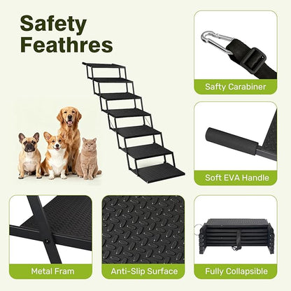 Foldable Dog Car Steps - Upgraded Non-Slip Pet Stairs for Large Dogs, Portable Metal Frame Dog Ramps for High SUV, Truck and Cars, Lightweight Pet Ladder with High Load-Bearing Capacity，Up to 350Lbs