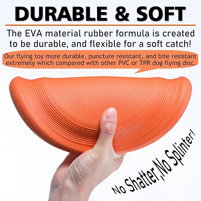 Dog Flying Disc (2 Pack) - Durable Rubber Flying Disc Dog Toy - 9.25" Indestructible Rubber Dog Fetch Toy - Puncture Resistant & Bite Resistant Extremely - for Medium Large Dogs