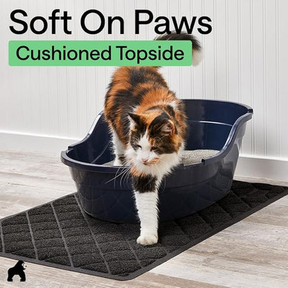 GORILLA GRIP Cat Litter Box Mat, 47x35, Cushioned Coil Mesh Litter Trapping Mats, Scatter Control Supplies for Less Mess, Phthalate Free, Ultra Deep Catch Grooves, Rinse or Vacuum to Clean, Black