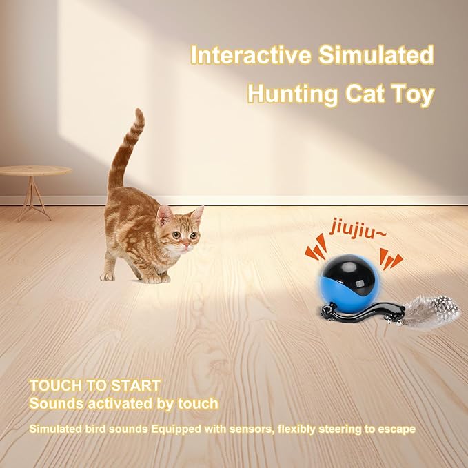 Remote Control Hunting Cat Toy, Rolling Ball Under Cover with Bird Chirp and LED, USB Rechargeable, Interactive Indoor Exercise Toy for Bored and Overweight Cats Mouse Game Pink+Blue
